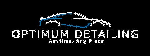 Optimum Detailing logo with car silhouette outline and tagline Anytime, Any Place