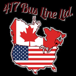 417 Bus Line Ltd logo showing North America map with Canadian flag in Canada region and US flag in United States region on black background